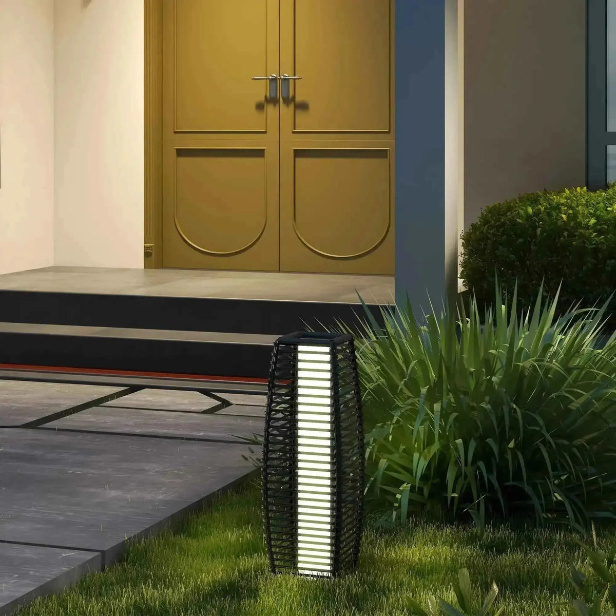 Outsunny 68cm grey rattan solar floor lamp with woven design and glowing vertical led strip for outdoor use