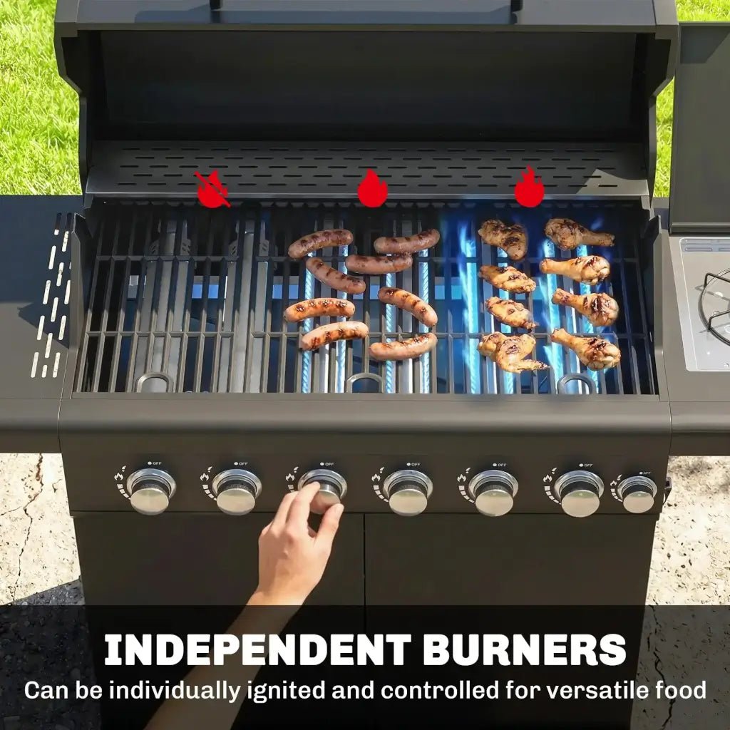 Outsunny 6‑Burner Gas BBQ Grill with Side Burner & Viewing Window - Black | 846 - 265V70BK - BBQs & Grills