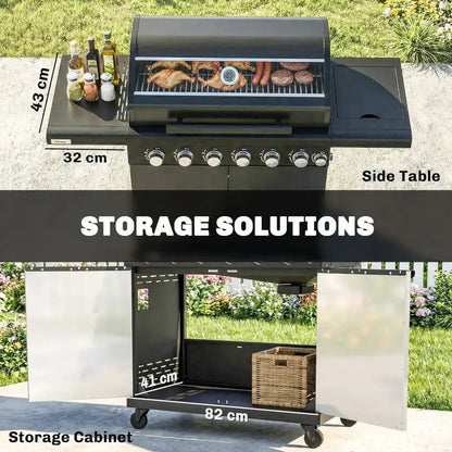 Outsunny 6‑Burner Gas BBQ Grill with Side Burner & Viewing Window - Black | 846 - 265V70BK - BBQs & Grills