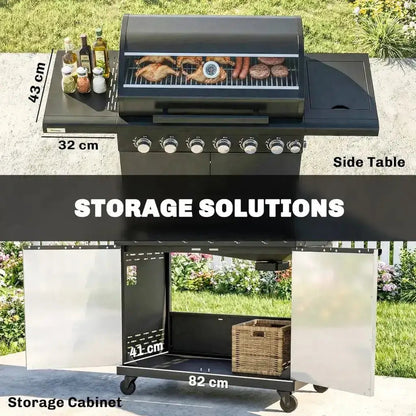 Outsunny 6‑Burner Gas BBQ Grill with Side Burner & Viewing Window - Black | 846 - 265V70BK - BBQs & Grills