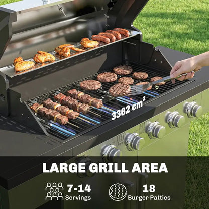 Outsunny 6‑Burner Gas BBQ Grill with Side Tables & Storage Cabinet - Silver | 846‑197V70SR - BBQs & Grills