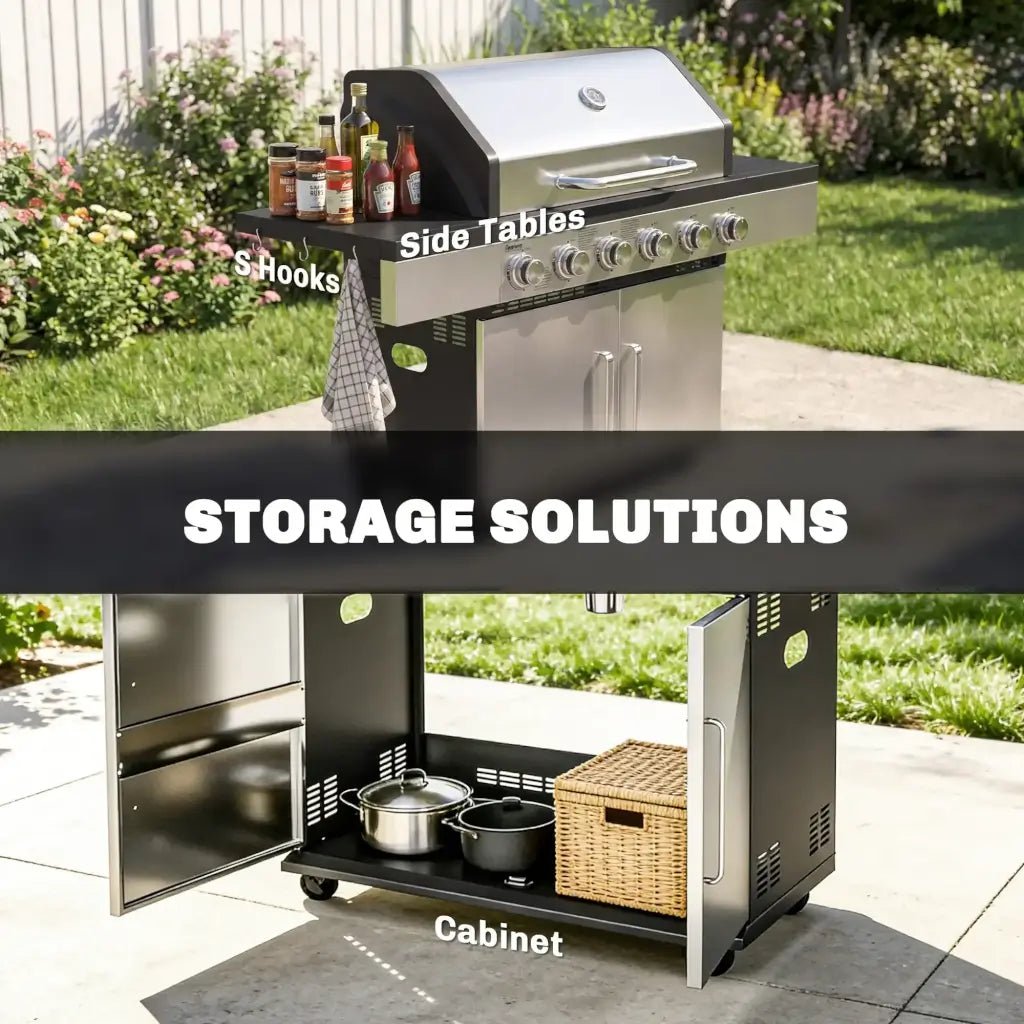 Outsunny 6‑Burner Gas BBQ Grill with Side Tables & Storage Cabinet - Silver | 846‑197V70SR - BBQs & Grills