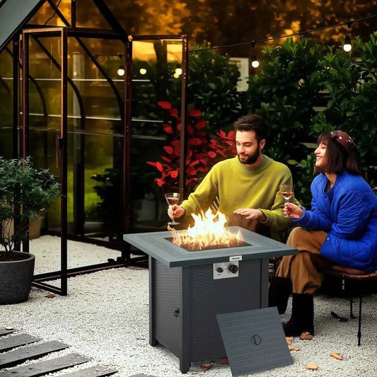 Outsunny 71 x 71cm 40000 BTU Gas Firepit Table - Black/Dark Grey | 842-253V00CG