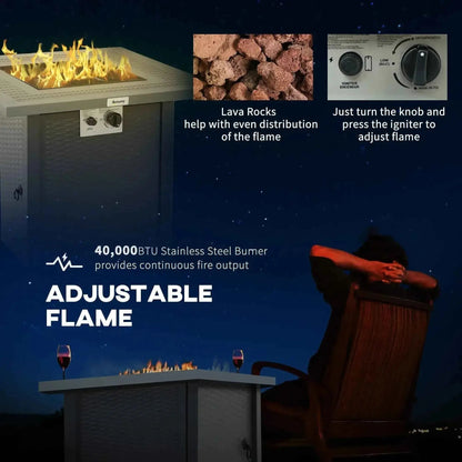 Outsunny 71 x 71cm 40000 BTU Gas Firepit Table - Black/Dark Grey | 842-253V00CG