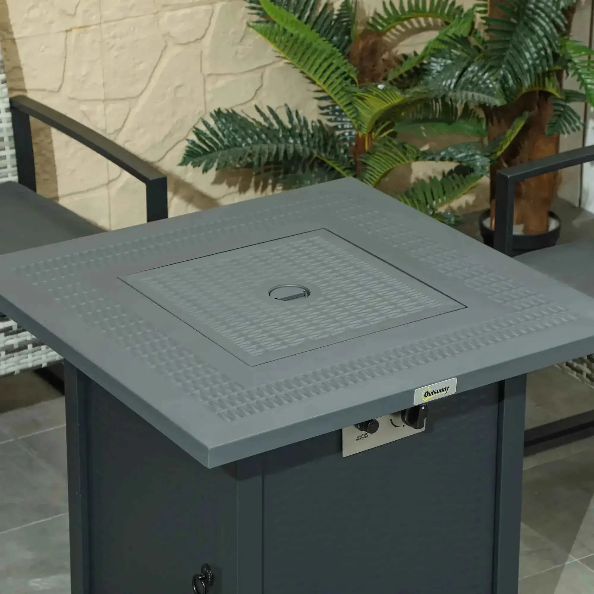Outsunny 71 x 71cm 40000 BTU Gas Firepit Table - Black/Dark Grey | 842-253V00CG