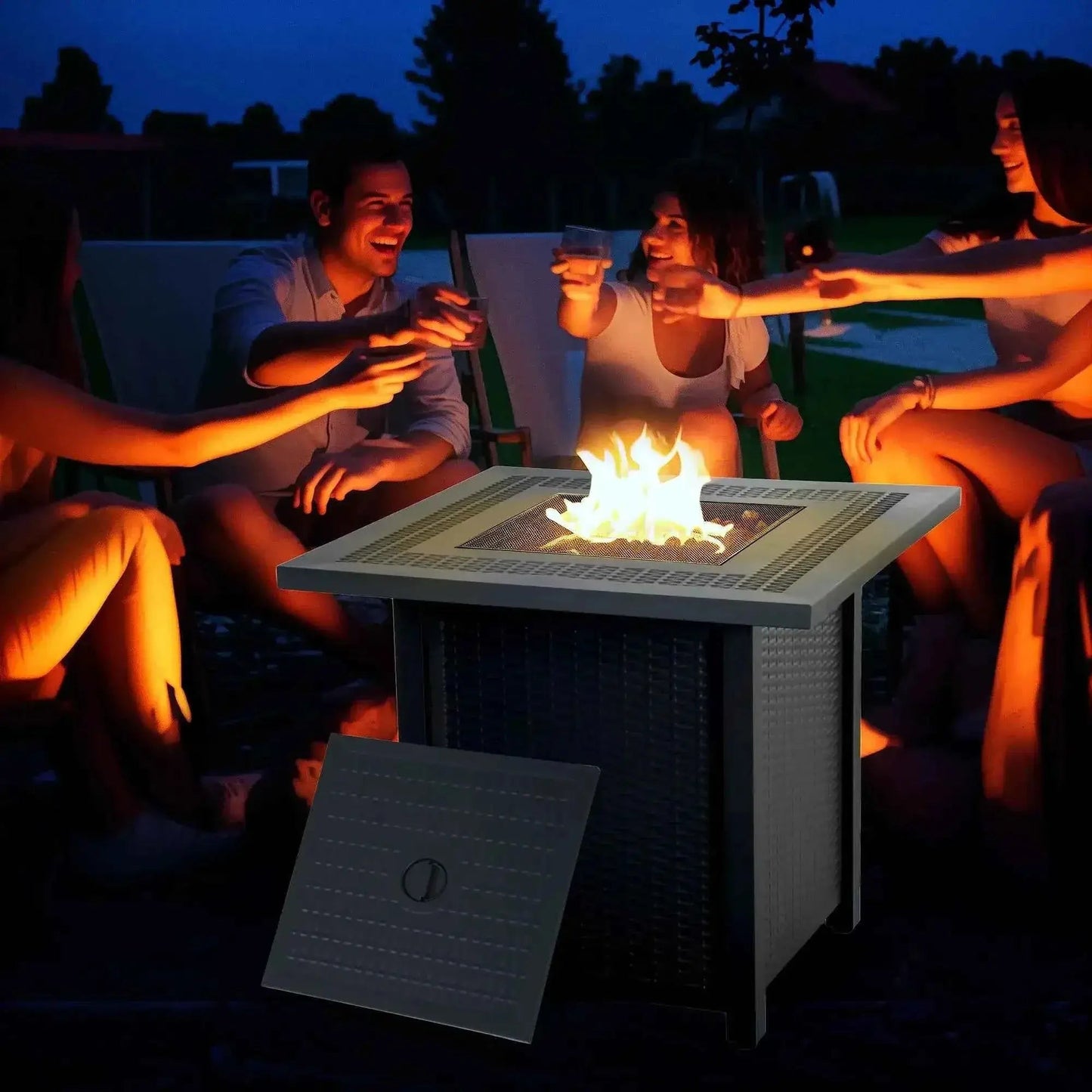 Outsunny 71 x 71cm 40000 BTU Gas Firepit Table - Black/Dark Grey | 842-253V00CG