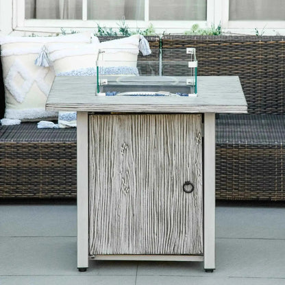 Outsunny 71cm 50,000 BTU Gas Fire Pit Table with Cover and Glass Screen - Grey | 842-346V70GY