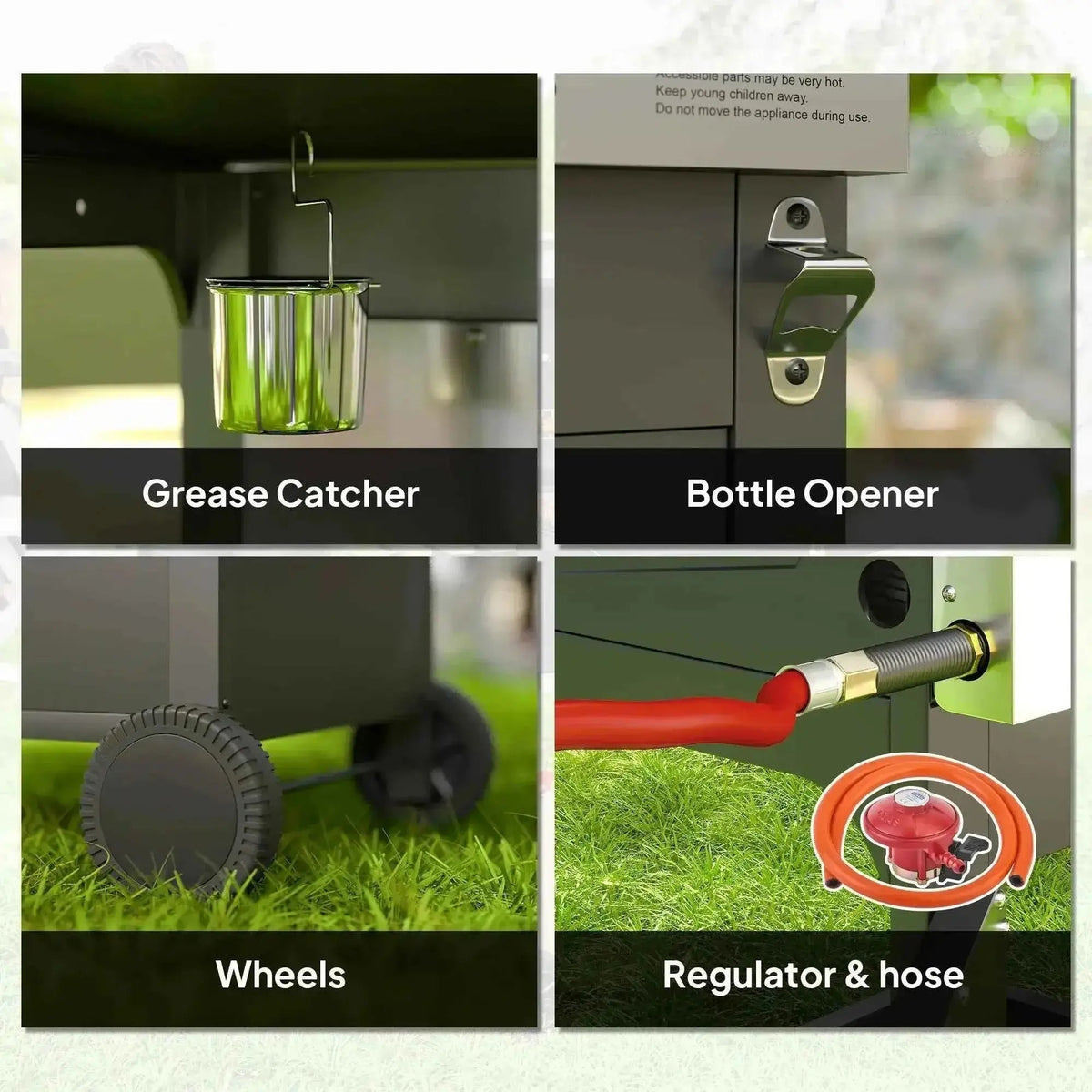 Stainless steel grease catcher with vertical ridges and hook for hanging on outsunny 7.5kw 3-burner black gas bbq grill