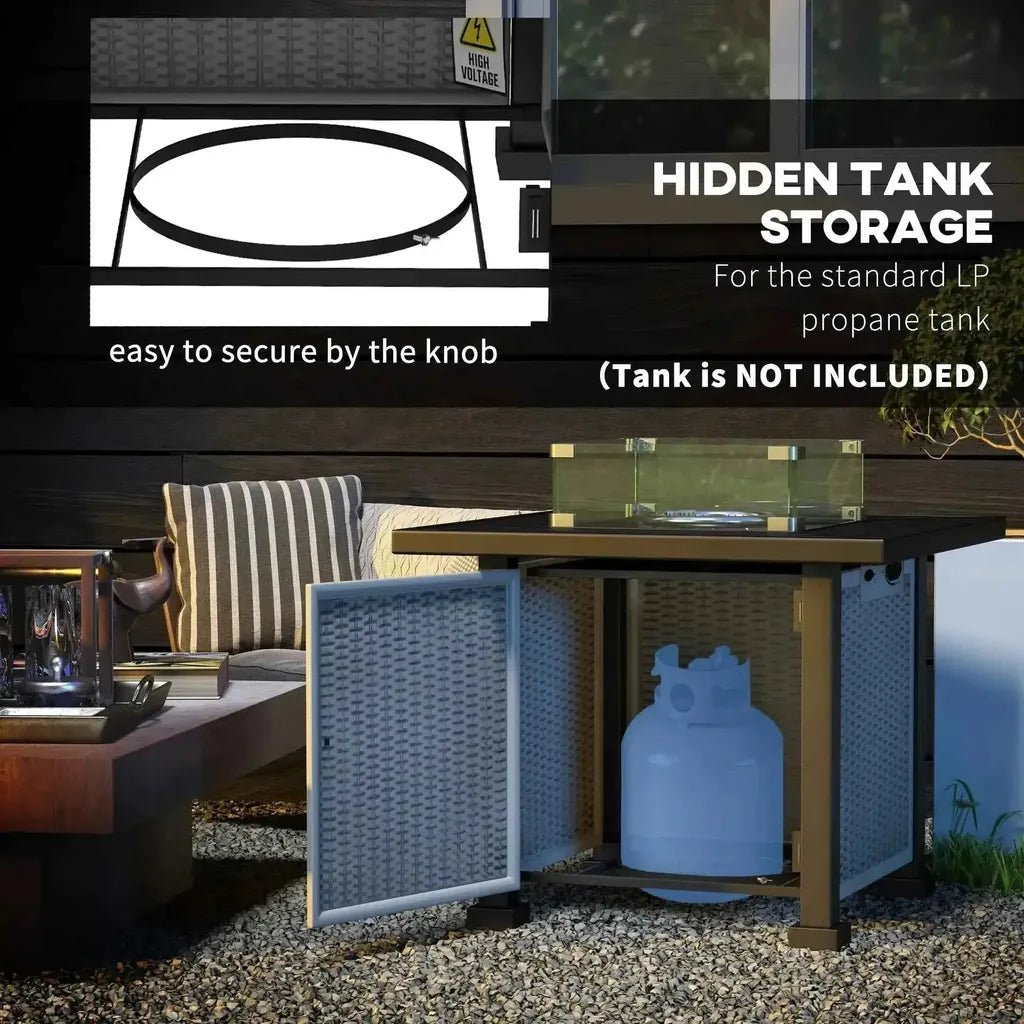 Outsunny 81 x 81cm grey outdoor propane grill table with woven mesh side panels and hidden tank storage compartment