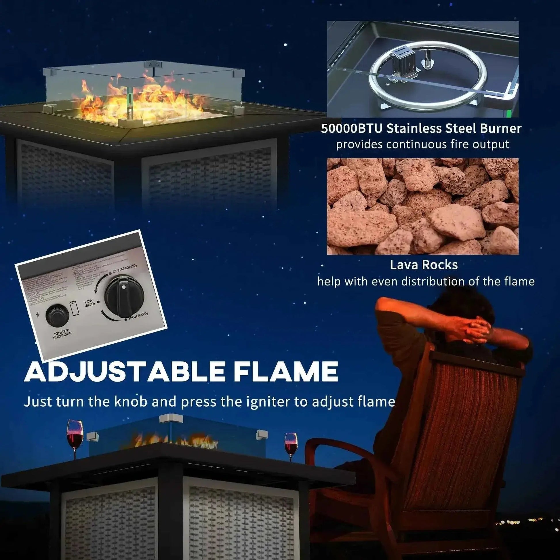 Outsunny 81 x 81cm 50,000 BTU Gas Fire Pit Table - Grey | 842-252V01GY