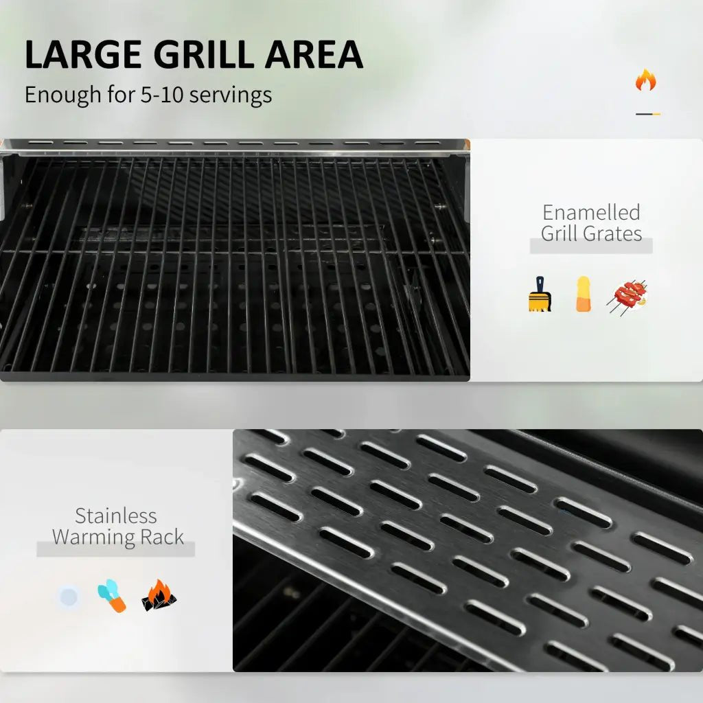 Outsunny Adjustable Charcoal Pan BBQ, with Thermometer and Warming Rack 846 - 135V00BK - Garden & Outdoor