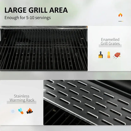 Outsunny Adjustable Charcoal Pan BBQ, with Thermometer and Warming Rack 846 - 135V00BK - Garden & Outdoor