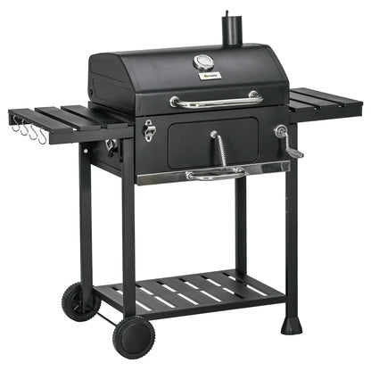Outsunny Adjustable Charcoal Pan BBQ, with Thermometer and Warming Rack 846 - 135V00BK - Garden & Outdoor