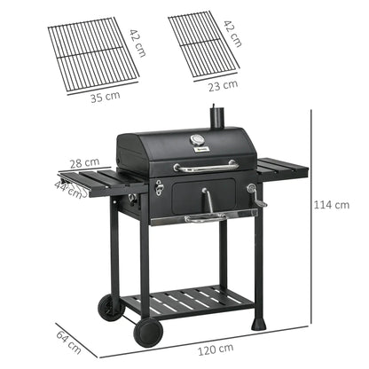 Outsunny Adjustable Charcoal Pan BBQ, with Thermometer and Warming Rack 846 - 135V00BK - Garden & Outdoor