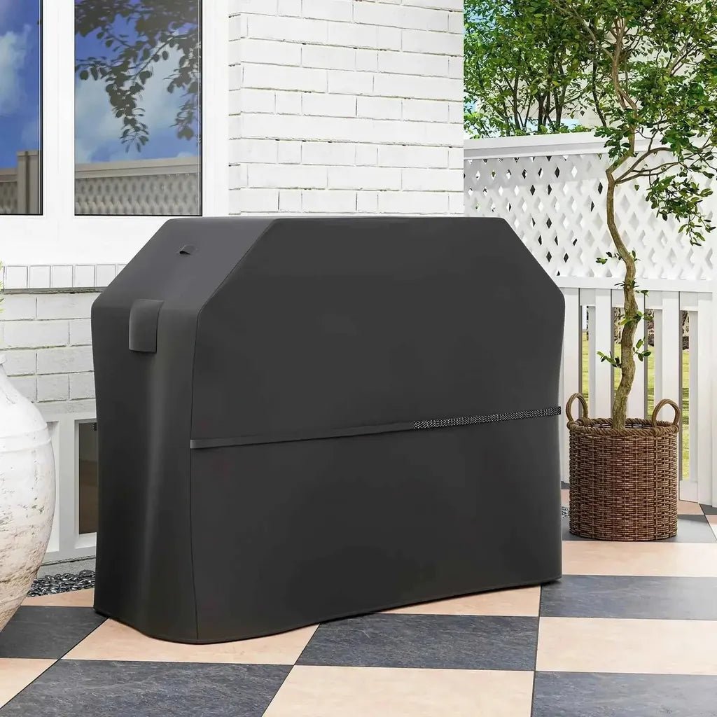 Black Outsunny BBQ grill cover made of waterproof UPF30+ Oxford fabric with reinforced stitching and side handles