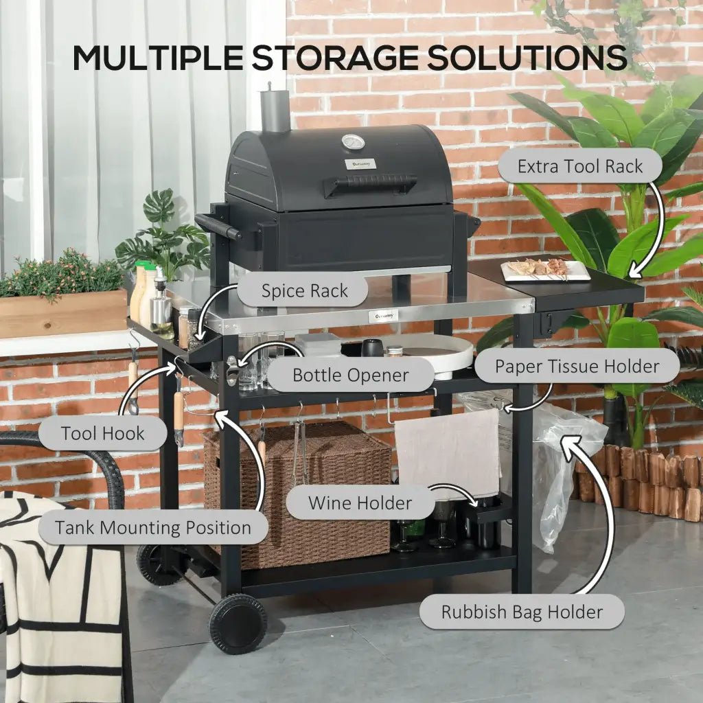 Outsunny Multi - Feature BBQ Grill Table, with Stainless Steel Top - Black 846 - 130V00BK - Garden & Outdoor