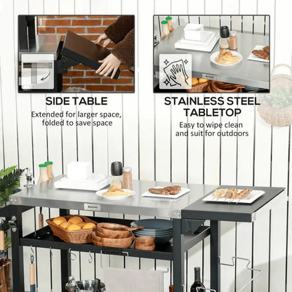 Outsunny Multi - Feature BBQ Grill Table, with Stainless Steel Top - Black 846 - 130V00BK - Garden & Outdoor