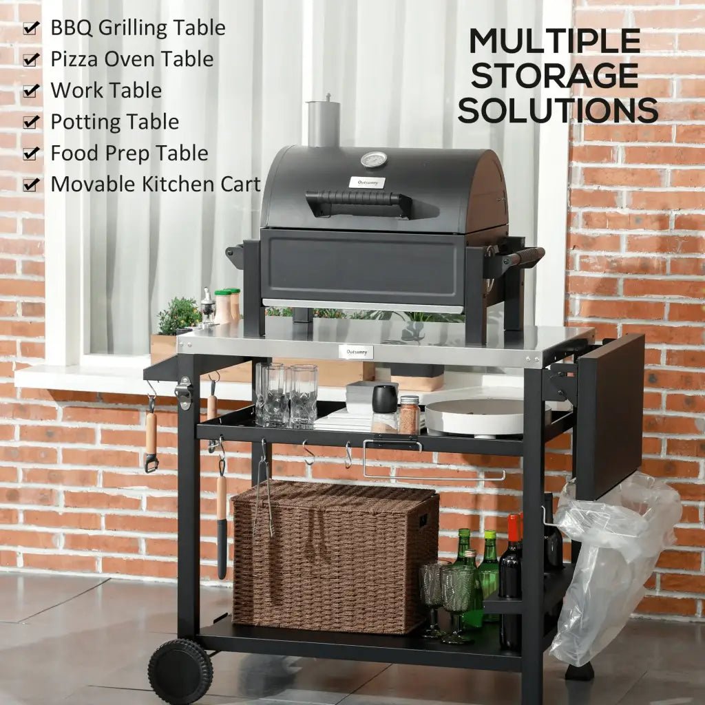 Outsunny Multi - Feature BBQ Grill Table, with Stainless Steel Top - Black 846 - 130V00BK - Garden & Outdoor