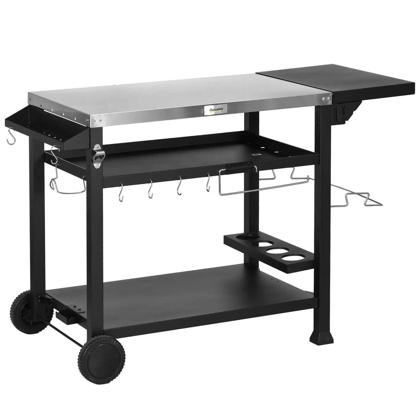 Outsunny Multi - Feature BBQ Grill Table, with Stainless Steel Top - Black 846 - 130V00BK - Garden & Outdoor