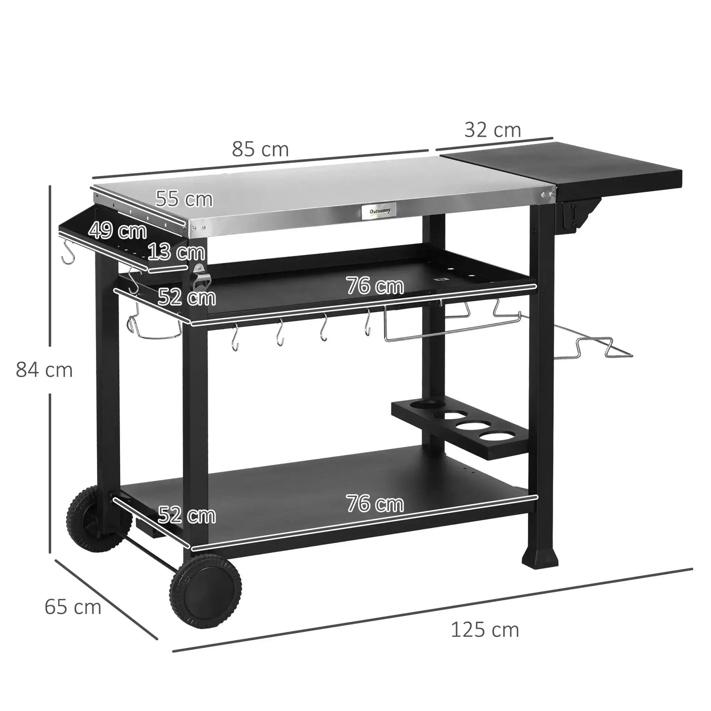 Outsunny Multi - Feature BBQ Grill Table, with Stainless Steel Top - Black 846 - 130V00BK - Garden & Outdoor