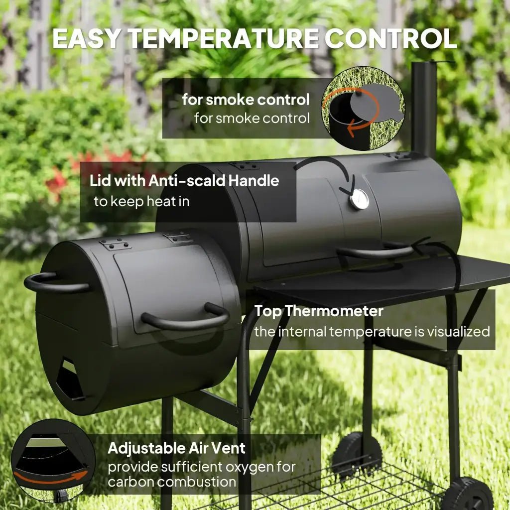 Outsunny BBQ Grill with Offset Smoker | 846 - 177V00BK - BBQs & Grills