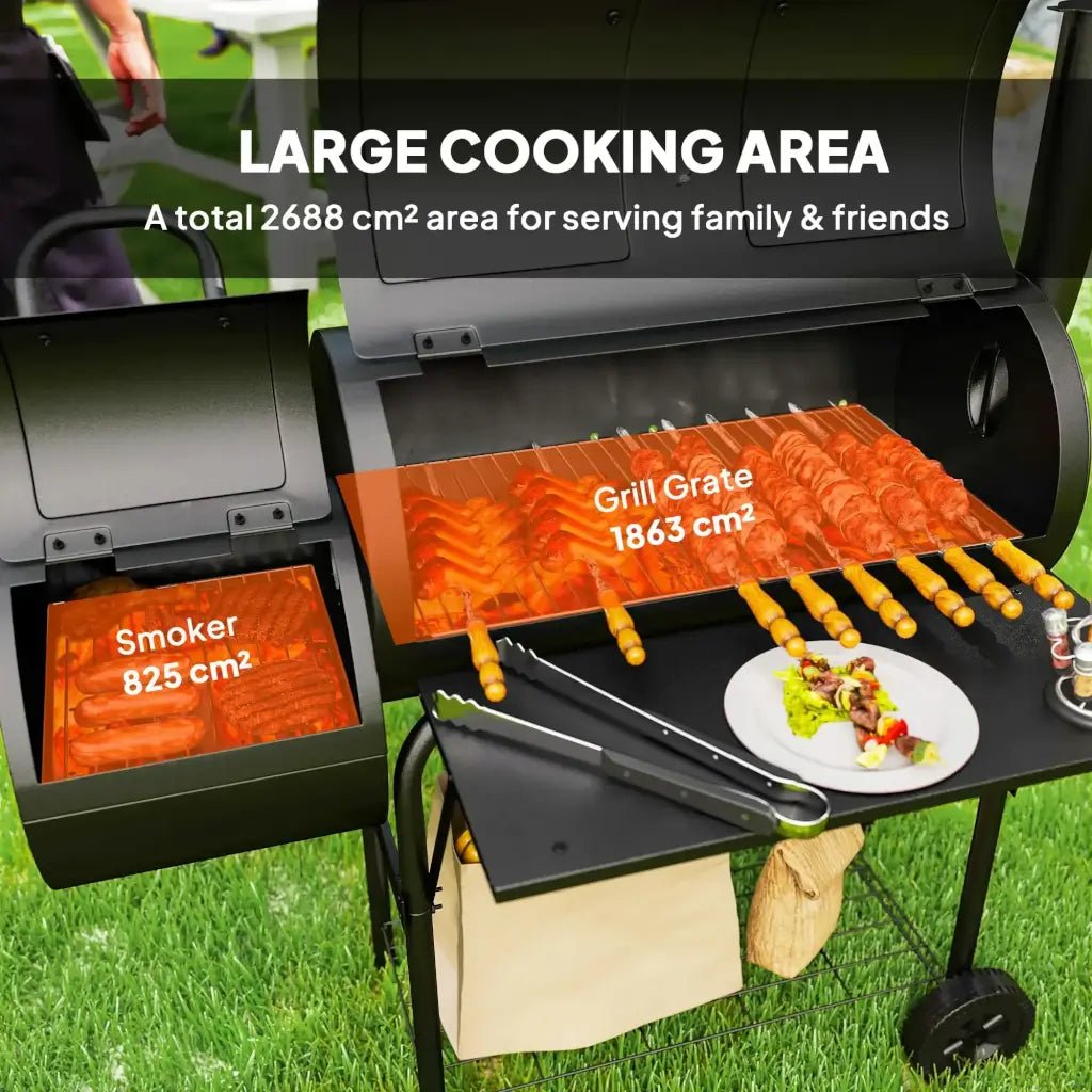 Outsunny BBQ Grill with Offset Smoker | 846 - 177V00BK - BBQs & Grills
