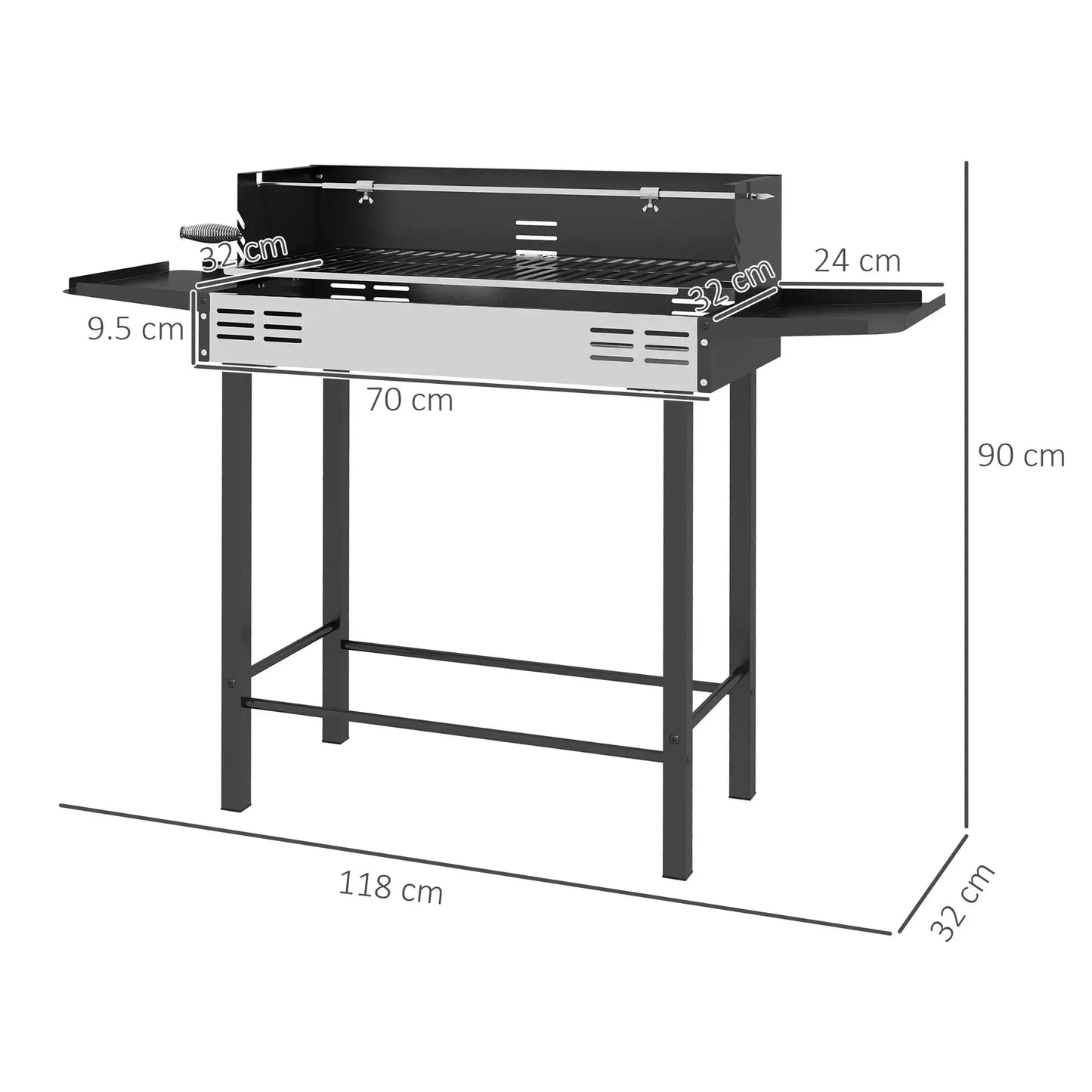 Outsunny BBQ Rotisserie Grill Roaster Charcoal Spit Roasting Machine for Chicken Turkey with 3 - Level Grill Grate, Side Shelves 846 - 075V00BK - Garden & Outdoor