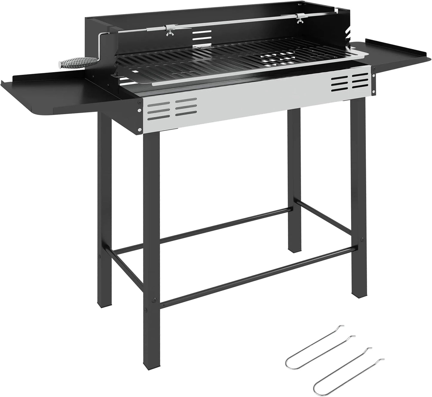 Outsunny black and stainless steel gas grill with built-in side shelf grilling rack and adjustable vents