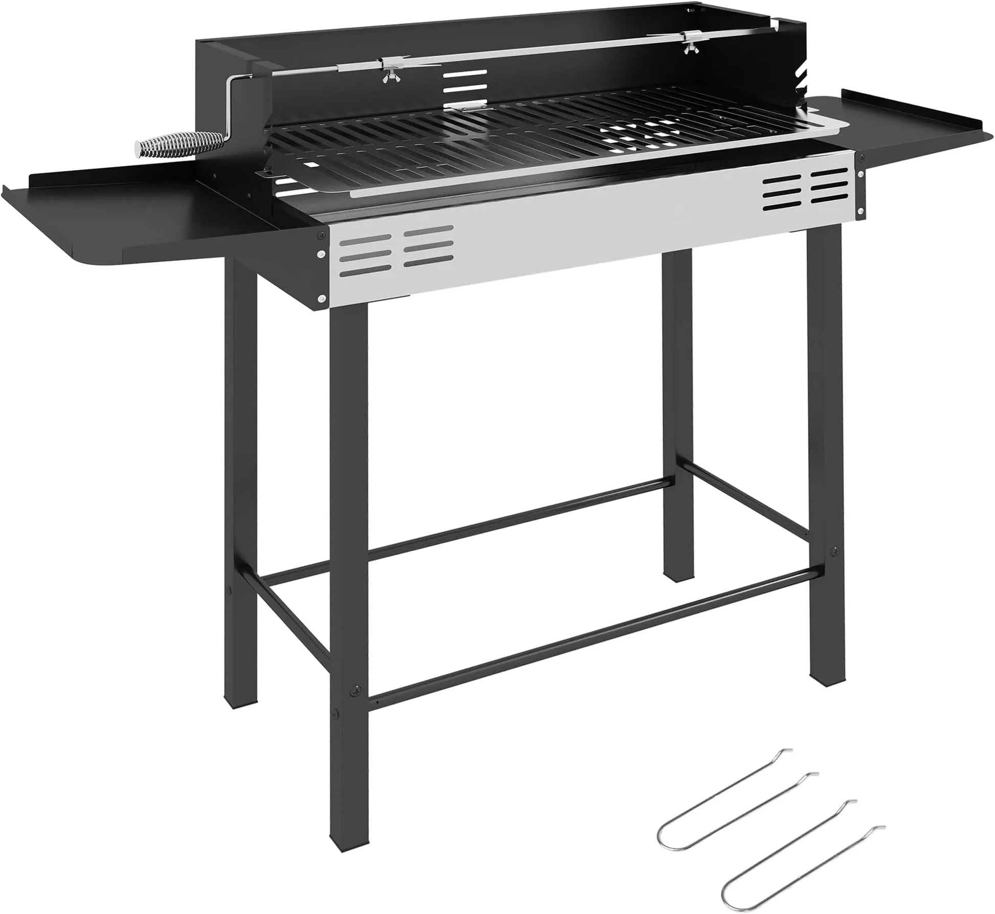 Outsunny black and stainless steel gas grill with built-in side shelf grilling rack and adjustable vents