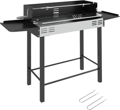 Outsunny black and stainless steel gas grill with built-in side shelf grilling rack and adjustable vents