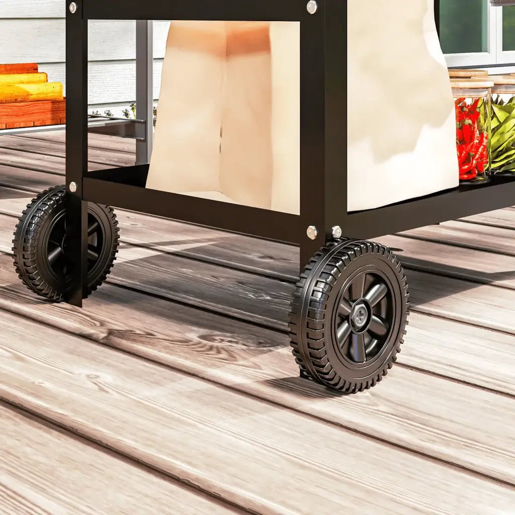 Outsunny BBQ Trolley with Stainless Steel Top Adjustable Shelf, Outdoor Kitchen BBQ Station with Hooks Seasoning Tray Towel Rack, Pizza Oven Table Movable Outdoor Grill Dining Cart with Cover, Black 846 - 155V00BK - Garden & Outdoor