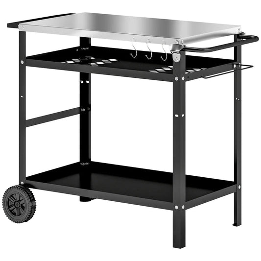 Outsunny BBQ Trolley with Stainless Steel Top & Adjustable Shelf - Black | 846-155V00BK