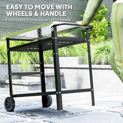 Outsunny BBQ Trolley with Stainless Steel Top & Adjustable Shelf - Black | 846-155V00BK