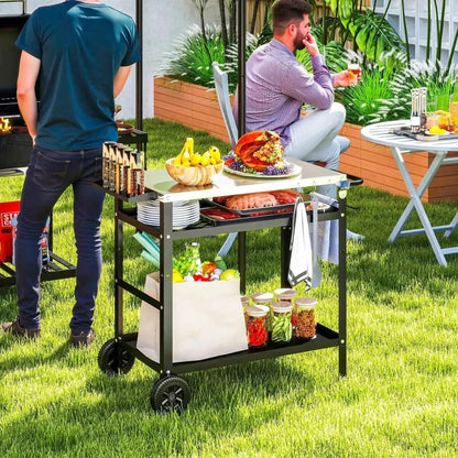 Outsunny BBQ Trolley with Stainless Steel Top & Adjustable Shelf - Black | 846-155V00BK