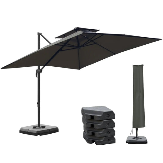Outsunny Cantilever Parasol 360 Rotation Outdoor Market Garden Umbrella - Dark Grey | 84D - 073CG - Furniture, Lighting & Decor