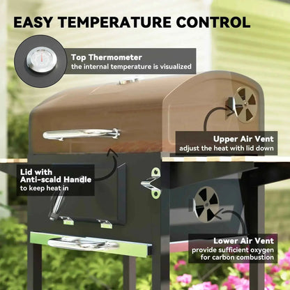 Outsunny Charcoal BBQ Grill – Adjustable Pan, Smoker, Shelves, Wheels | 846-170V00BK