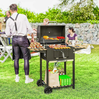 Outsunny Charcoal BBQ Grill – Adjustable Pan, Smoker, Shelves, Wheels | 846-170V00BK