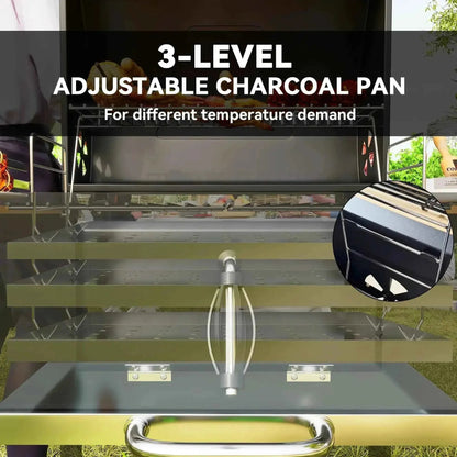 Outsunny charcoal bbq grill with 3-level adjustable stainless steel charcoal pan for customizable grilling temperature control