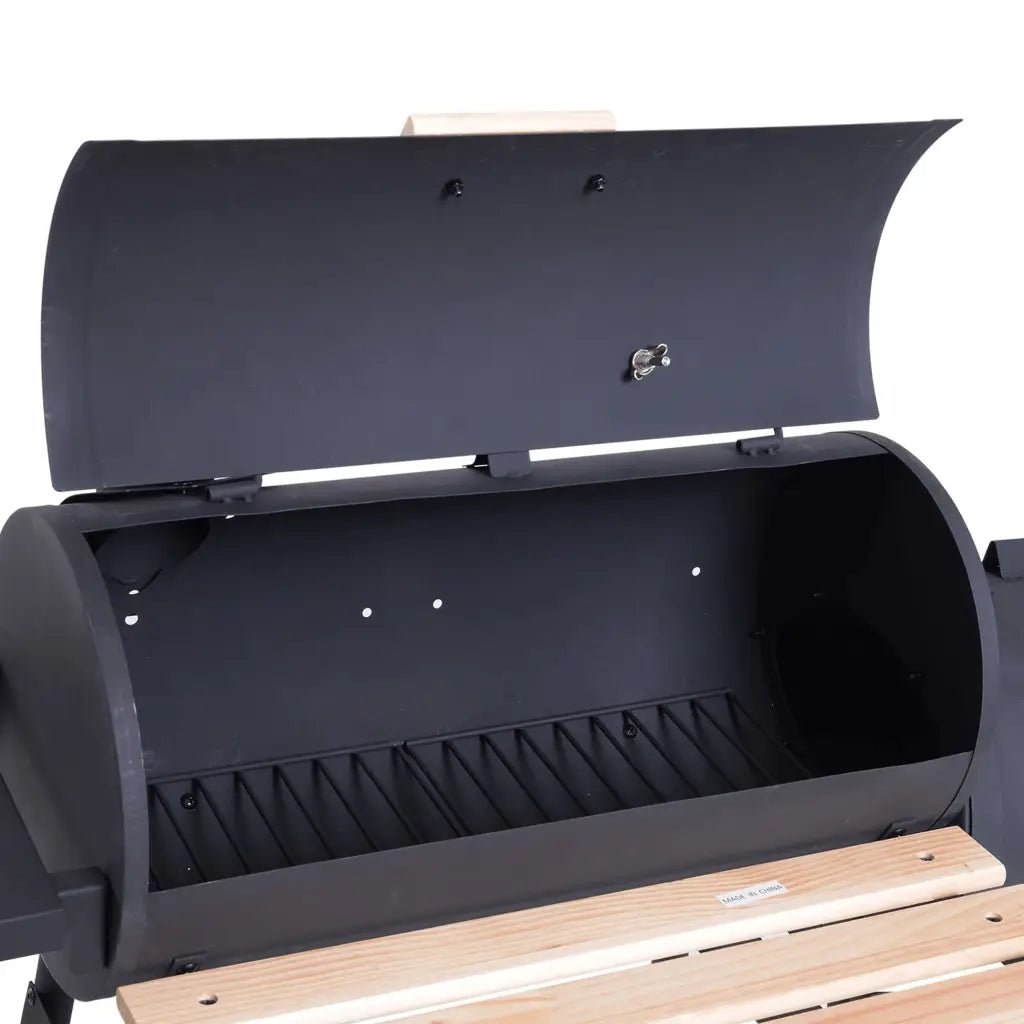 Outsunny Portable Charcoal BBQ Grill, Cold - rolled Steel, Solid Wood, 104H x 124L x53W cm - Black 846 - 036 - Garden & Outdoor