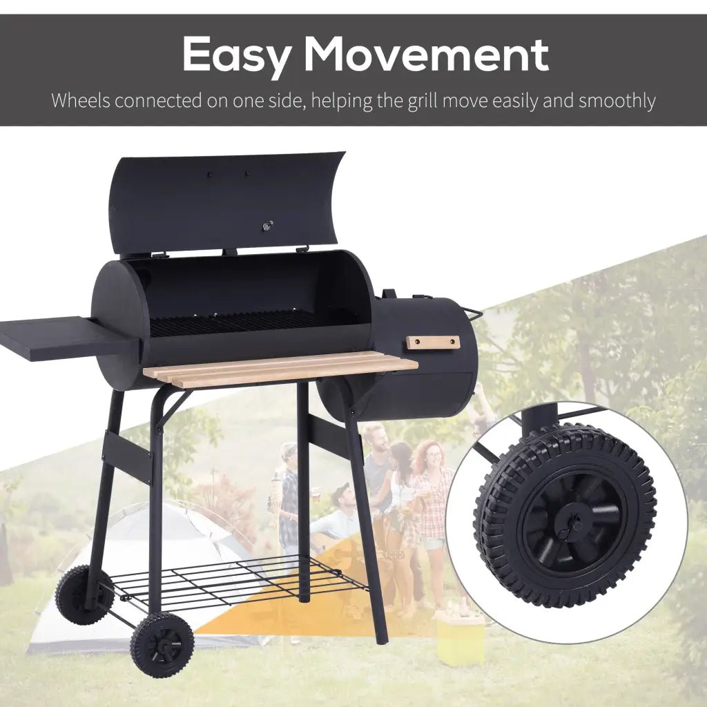 Outsunny Portable Charcoal BBQ Grill, Cold - rolled Steel, Solid Wood, 104H x 124L x53W cm - Black 846 - 036 - Garden & Outdoor