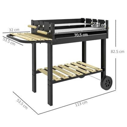 Outsunny Charcoal BBQ Grill Trolley | 846 - 144V00BK - BBQs & Grills