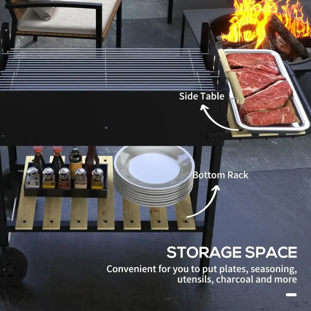 Outsunny Charcoal BBQ Grill Trolley | 846 - 144V00BK - BBQs & Grills