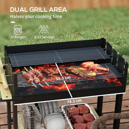 Outsunny Charcoal BBQ Grill Trolley | 846 - 144V00BK - BBQs & Grills