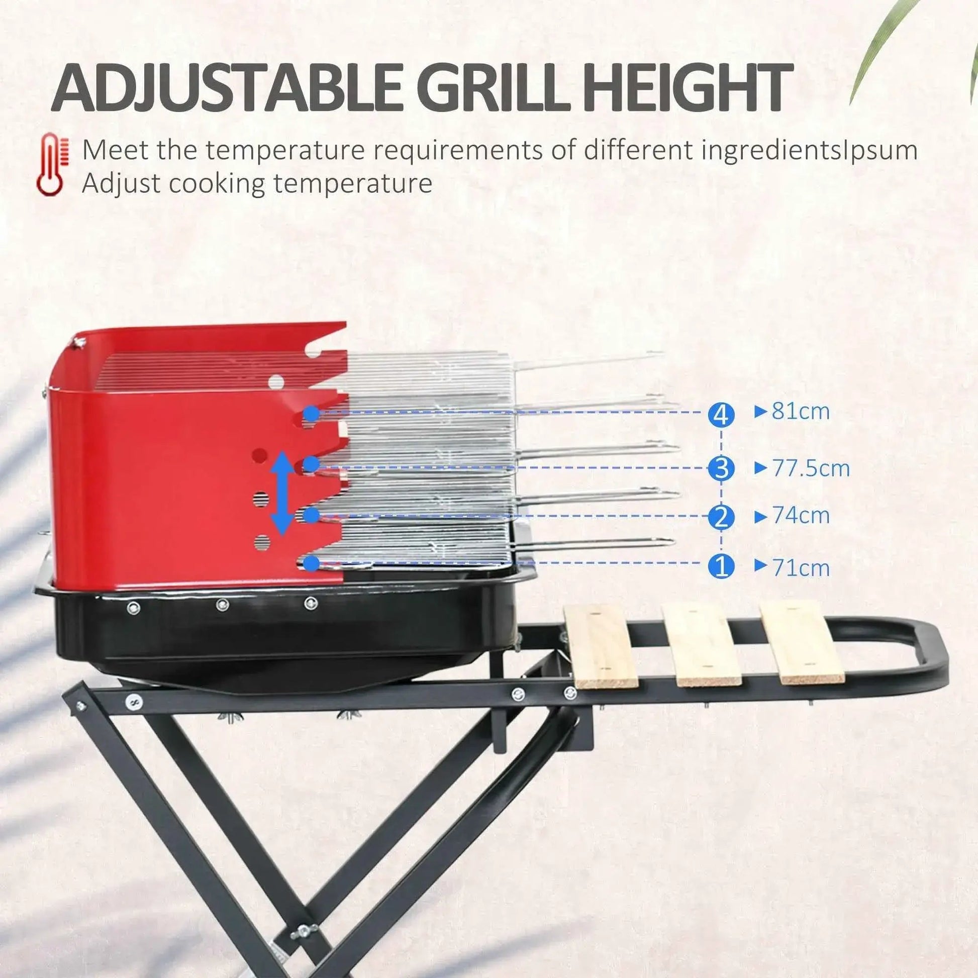 Outsunny Charcoal BBQ Grill Trolley with Wheels & Foldable Trays - Black/Red  | 01-0559