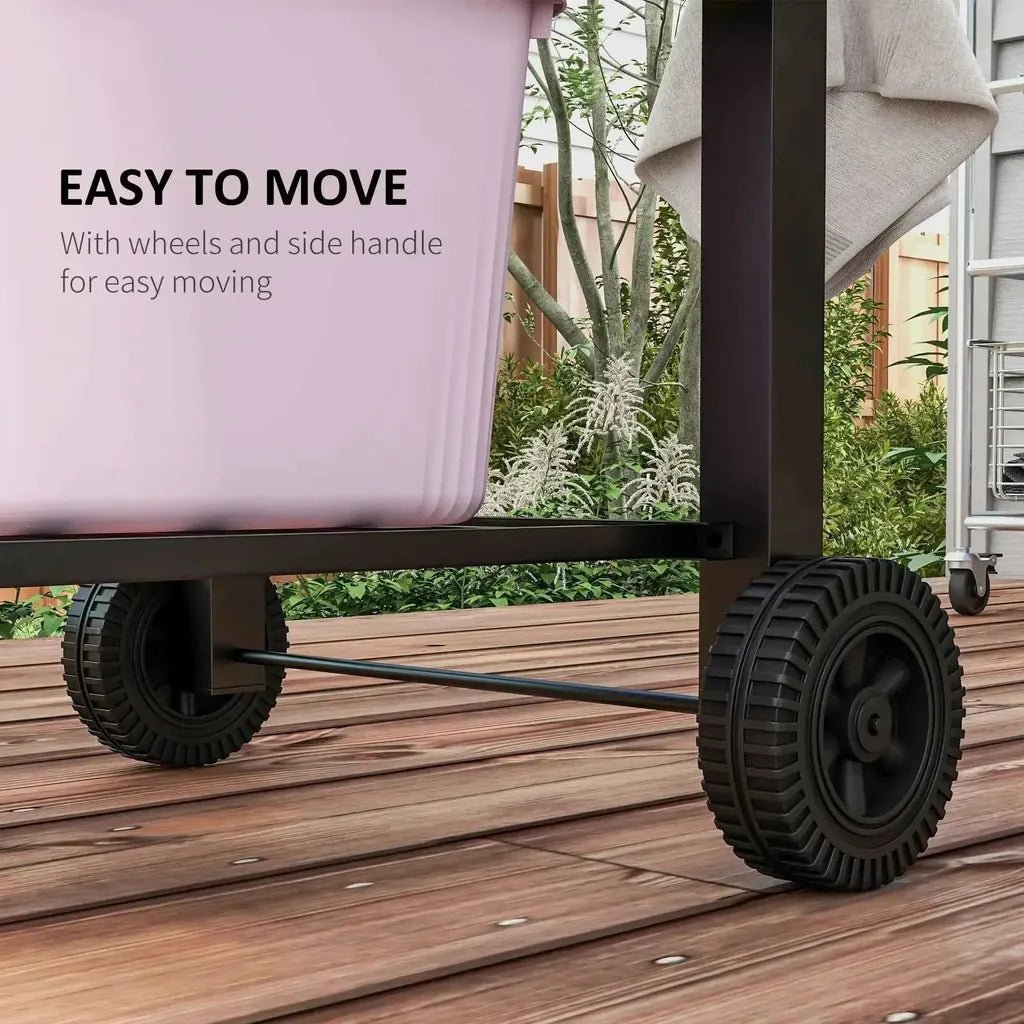 Pink plastic storage bin with black metal frame and wheels for outsunny charcoal bbq trolley 846-013v00gy