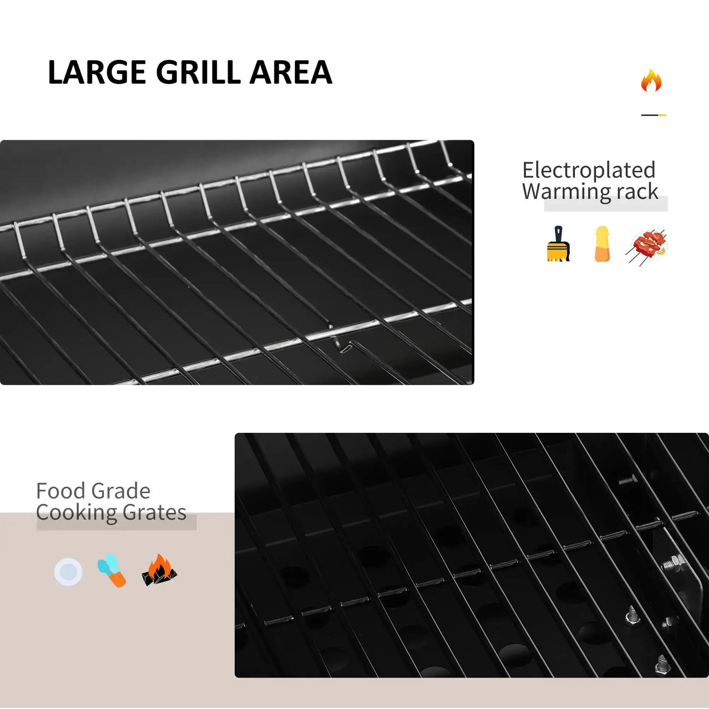 Outsunny Charcoal Grill BBQ Trolley with Adjustable Charcoal Grate, Garden Metal Smoker Barbecue with Shelf, Side Table, Wheels, Built - in Thermometer, Bottle Opener 846 - 013 - Garden & Outdoor