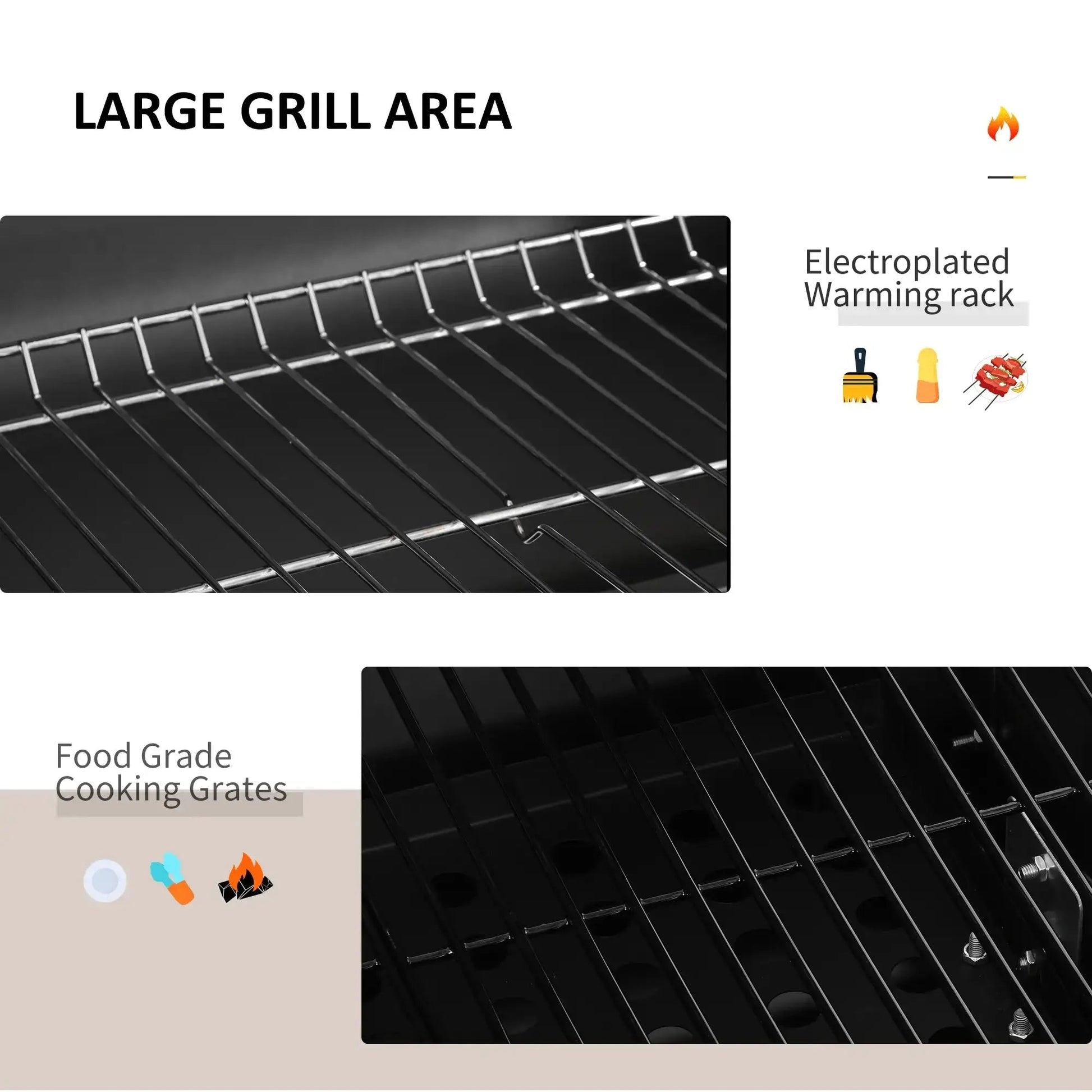 Outsunny Charcoal Grill BBQ Trolley with Adjustable Charcoal Grate, Garden Metal Smoker Barbecue with Shelf, Side Table, Wheels, Built - in Thermometer, Bottle Opener 846 - 013 - Garden & Outdoor