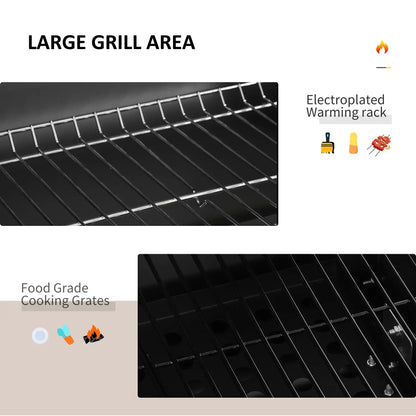 Outsunny Charcoal Grill BBQ Trolley with Adjustable Charcoal Grate, Garden Metal Smoker Barbecue with Shelf, Side Table, Wheels, Built - in Thermometer, Bottle Opener 846 - 013 - Garden & Outdoor