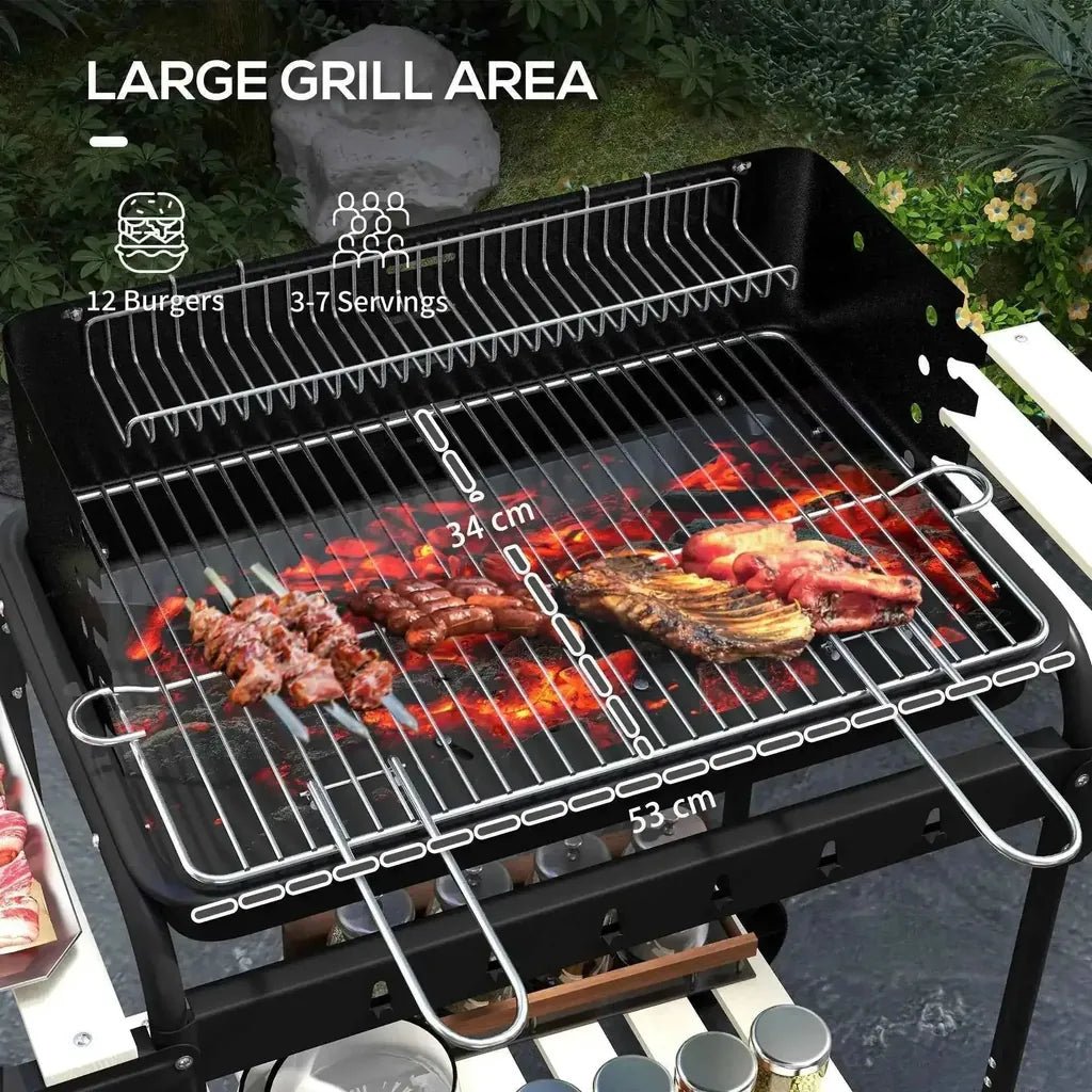 Outsunny charcoal bbq trolley in black with stainless steel grate and side handles for outdoor grilling