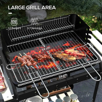 Outsunny charcoal bbq trolley in black with stainless steel grate and side handles for outdoor grilling